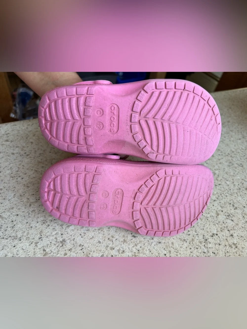 CROCS - Kids Pink Classic Croc Clogs - Slip-On Shoes w/ Heal Strap Girl Size 12